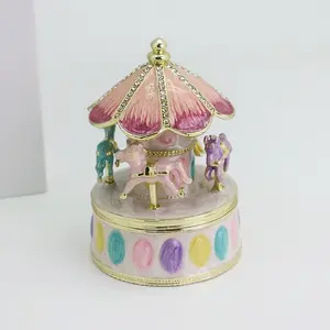Elegant Enamel Rotating Carousel Gift Box, Valentine's Day Jewelry Storage, Ring Necklace Holder, Desk Decor, Birthday Present