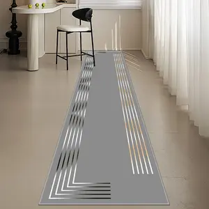Modern Luxury Gold Line Long Decorative Rug, Non-Slip Kitchen Dining Room Mat, Easy Clean Entryway Hallway Decor Carpet