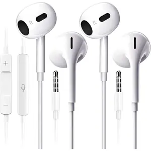 Wired Earbuds with Mic, 3.5mm in-Ear Earphones, Ultra Clear Calls, No Noise, Compatible with iPad/iPhone/Android/Laptop/PC, 2 Pack