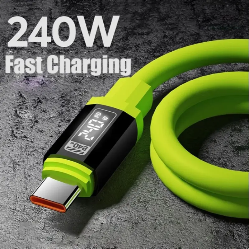 240w Super Fast Charging High Efficiency Cable, USB-C to USB-C Silicone Durable Charger, 480mbps High-Speed Transfer, Compatible with iPhone, Samsung, Macbook, Xiaomi