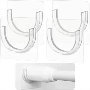 4 Pack Shower Rod Holder with Strong Adhesive, No Drilling Shower Curtain Rod Holder for Wall, Shower Rod Holders for Wall (Rod not Included)