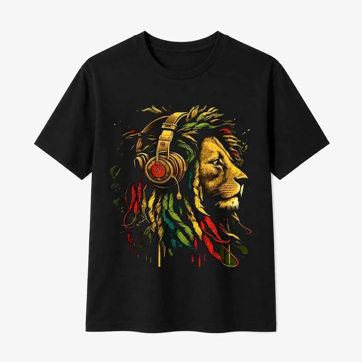 Men's 100% Cotton Short-Sleeve Graphic Top, Menswear with Rasta Reggae, Jamaican Pride, Lion of Judah Designs for Sports & Outdoor Activities