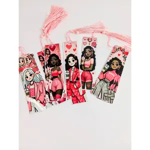 Bookmarks with Graphic Designs and Heart Shapes in Pink Cord