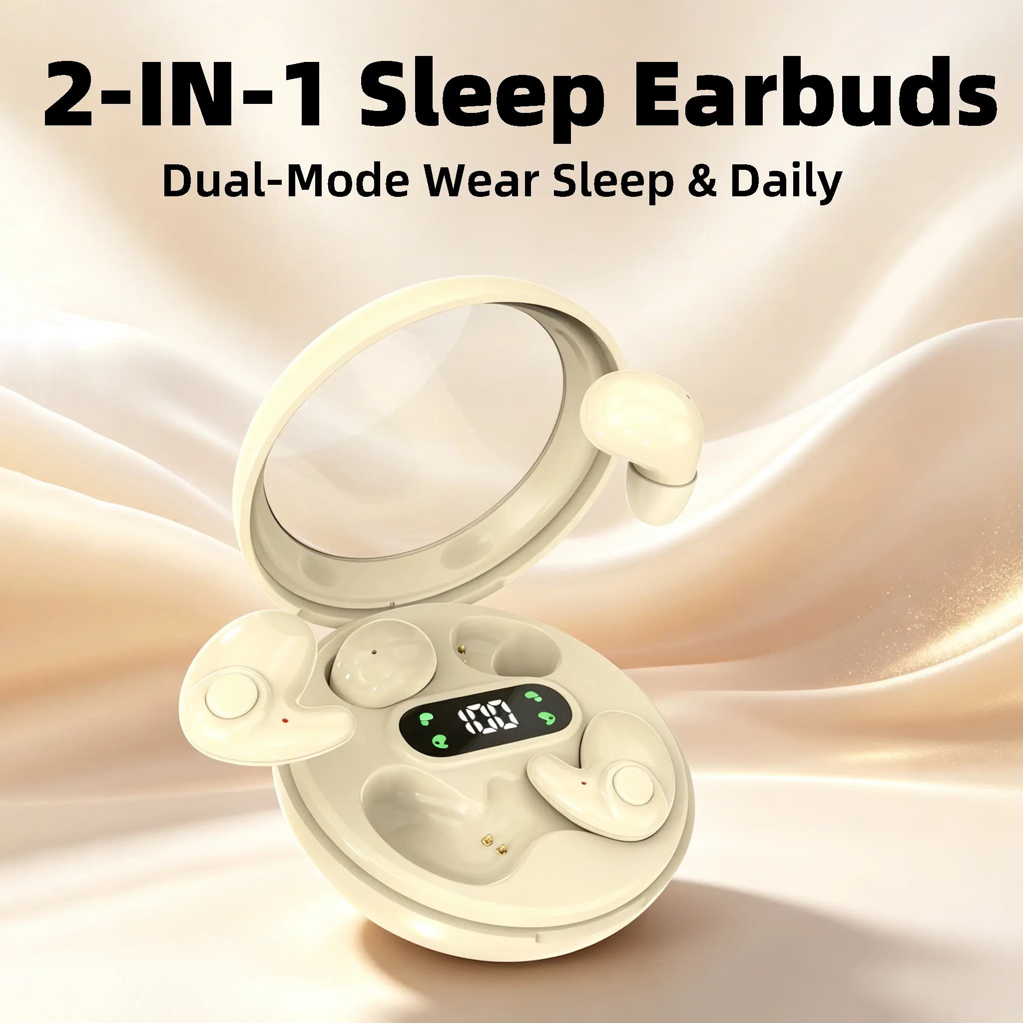 2-in-1 Hidden Bluetooth Earbuds - Audio Electronic Device, Pressure-Free for Side Sleepers, Pain-Free Long Wear, Snore-Blocking Gentle Sound, Long Battery Life, Portable Charging Headphone for Sleep & Work