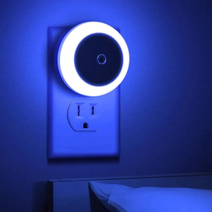 Light Sensor Control Round LED Night Light for Summer, Intelligent Induction Wall-mounted Night Light, Portable Mini Wall Lamp, LED Light for Hallway