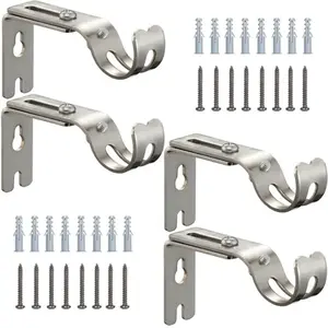 Colourtree 4-Pack Adjustable Metal Curtain Rod Wall Brackets Durable Stable Easy Mounting for Various Rod Sizes