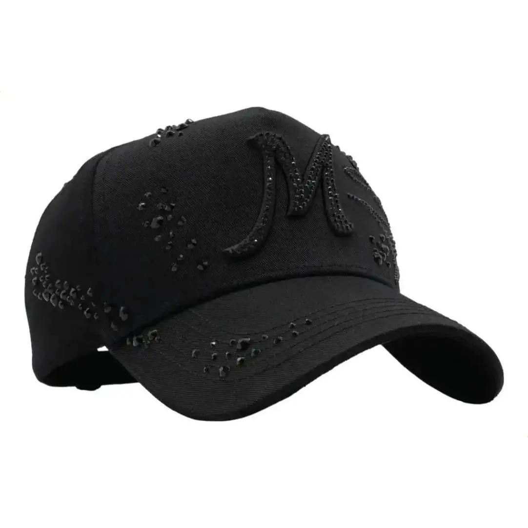 Black Rhinestone Baseball Cap - G5 Quality Casual Outfits Cap, Street Wear Casual Headwear (31 Pieces)