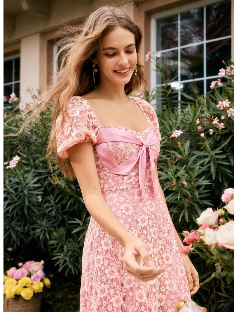 Divia Pink Lace Floral Maxi Dress - TikTok Shop
