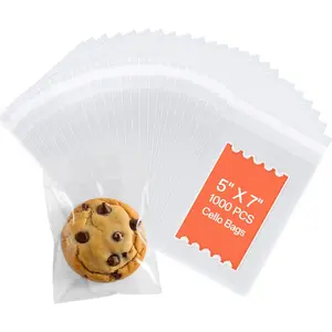 1000 Pack - 5 x 7 Inch Clear Cellophane Bags, Self Sealing Cello Plastic Poly Bags for Cookie, , Candy, Bakery, Party Favors