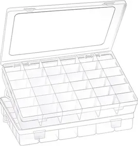 Deal - 2 Pack 36 Grids Clear Plastic Organizer Box with Adjustable Dividers, Small Craft Organizers and Storage, Art, DIY Crafts, Fishing Tackle, Small Items.