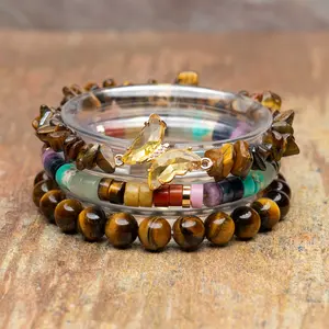 Natural Crystal Bracelet Collection | Tiger's Eye/Black Obsidian/Yellow Crystal/White Crystal/Rose Quartz | Single/Multi-circle Options | Unisex Lucky Energy Bracelet for Fortune & Protection