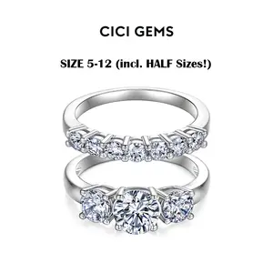 CICI GEMS 1CT Trilogy Moissanite 3-Stone Ring Set Classic for Women Wedding Set D VVS1 3 Stones Stackable Band 18K Gold Plated Lab-Created Hypoallergenic Engagement Promise Anniversary Gift Fine Jewelry R1