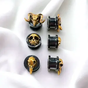 Ear plugs raven skull and ram skull shaped, ear stretchers occult punk goth plugs 0g- 1 inch ( 8mm- 25mm)