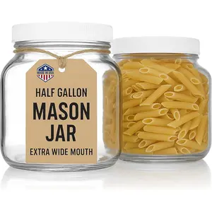 Half Gallon Mason Jar - Glass Jar  with Airtight Foam Lined Plastic Lid - 1/2 Gallon Jar for Sourdough Starter, Fermenting Kombucha Kefir, Pickling, & Canning 2 Pack