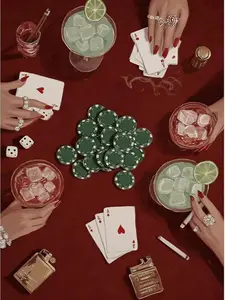 Vintage Casino Night Diamond Painting Kit - Green Chips & Cocktail Rhinestone Art, Full Drill DIY Wall Decor