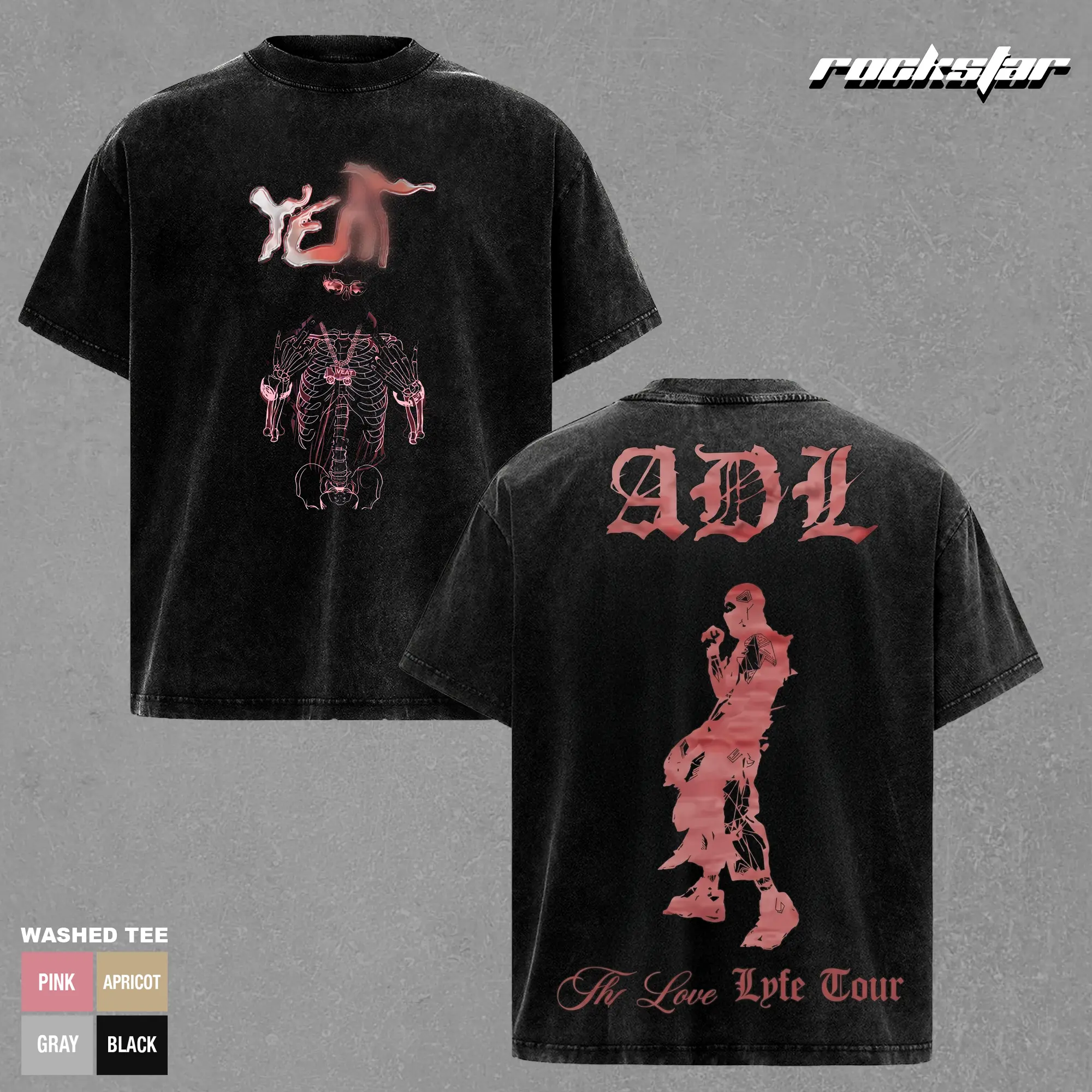 YEAT Merch Vintage Washed T-Shirt Bundle, Green Mask & ADLs Graphic Tee Set, Oversized Black Heavyweight Streetwear Shirt for Men Women Music Fans