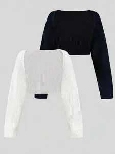 [Buy one and get two]Women's Minimalist Textured Raglan SleeveShrug Set, Open Front Sweater Cardigan,Cropped Cardigan, Comfort Long SleeveKnitwear for Spring & Fall