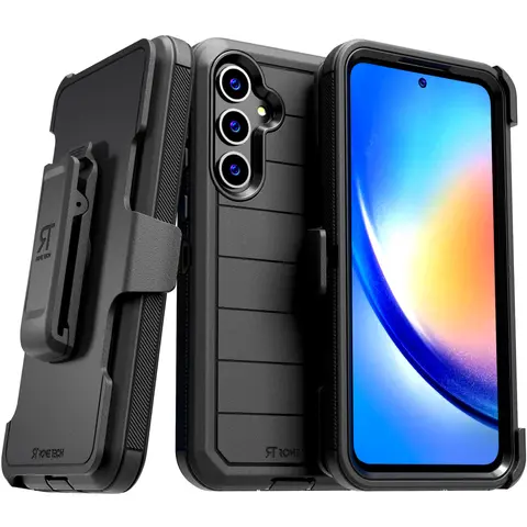 Rome Tech Shockproof Rubber Defender Smartphone Case for Samsung Galaxy A35 5G,A25,A17,A16,A15,A07,A06,A05,A05s - 4-Layer Protection Accessory with Heavy-Duty Holster (Doubles as Kickstand) & Durable Clip, Device Protector