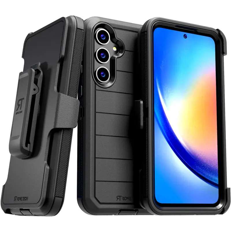 Rome Tech Shockproof Rubber Defender Smartphone Case for Samsung Galaxy A35 5G,A25,A17,A16,A15,A07,A06,A05,A05s - 4-Layer Protection Accessory with Heavy-Duty Holster (Doubles as Kickstand) & Durable Clip, Device Protector