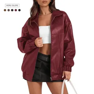 Danedvi Womens Leather Jacket Oversized Faux Casual Zip Up Bomber Motorcycle Jackect Trendy Fall Winter Clothes S-XXLGift