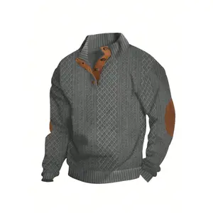 Men's Casual Jacquard Contrast Color Patchwork Stand Collar Sweatshirt, Fall, Long Sleeve Top