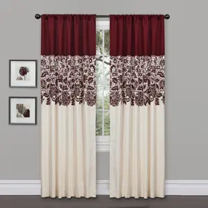Lush Decor Estate Garden Light Filtering Single Window Curtain Panel - Sold Individually - 54"W x 95"L Red - Red Curtains for Living Room - Lace Curtains for Bedroom