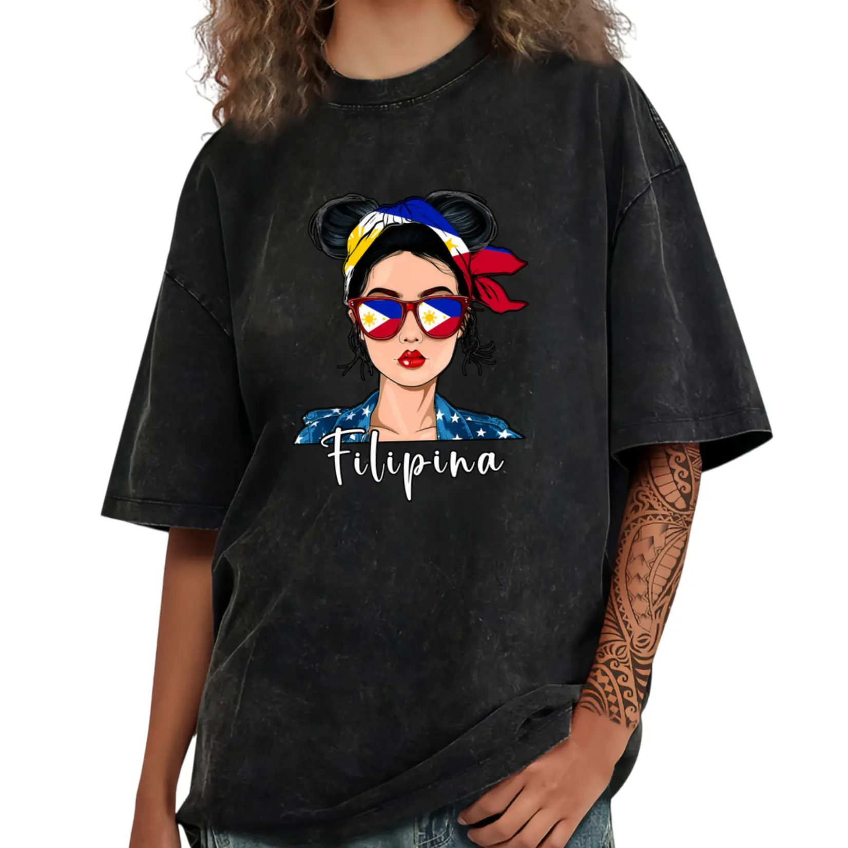 100% Cotton Filipina Flag Souvenirs Woman Uniform Girl Hat Philippines T-Shirt