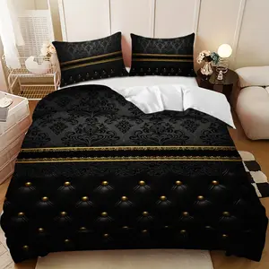 Bedding 3-piece set - 3PCS,black and gold classic patterned down comforter set (1 comforter cover + 2 pillowcases, filling not included).soft and comfortable, suitable for family bedrooms. Decorative Bedding Set