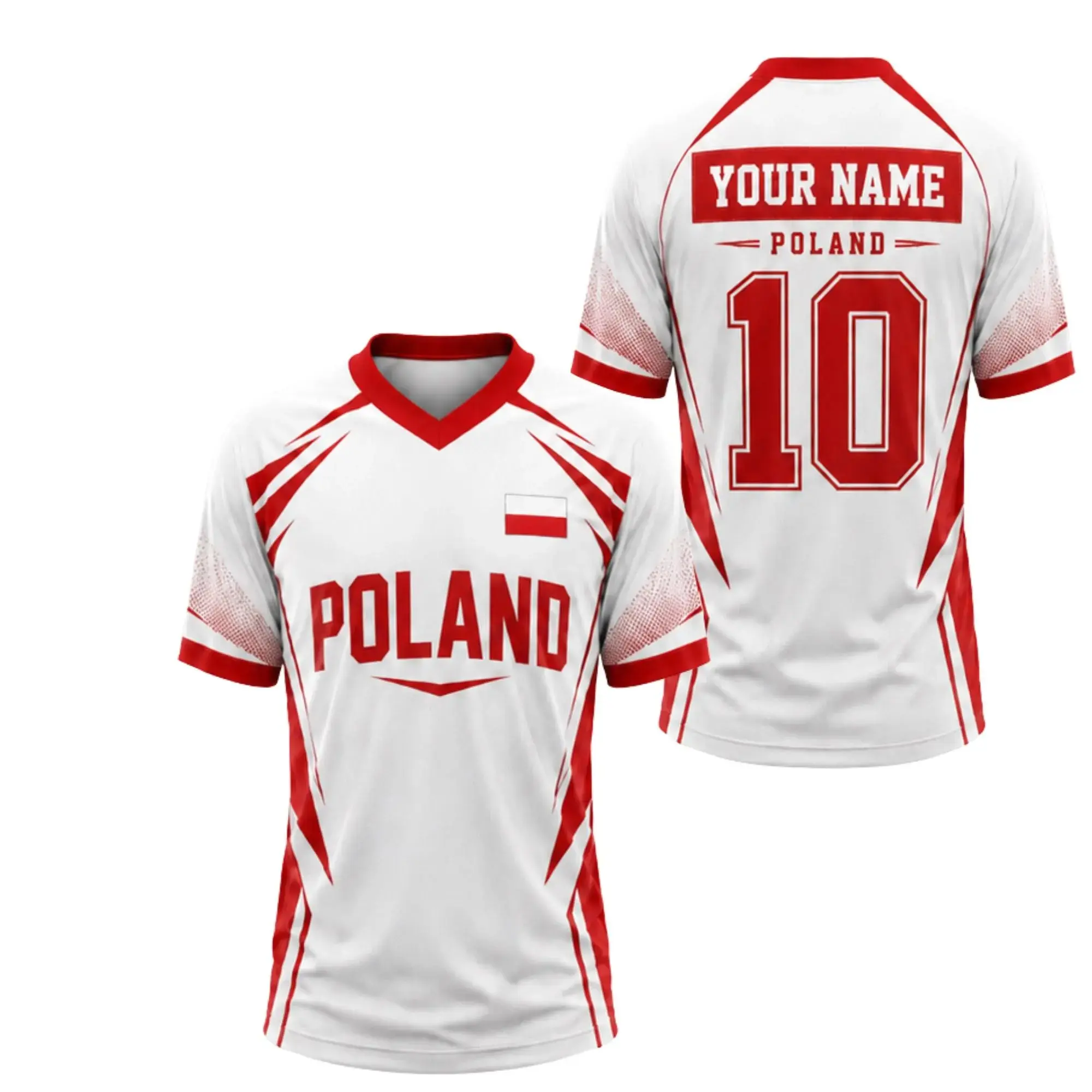 Custom Poland V-neck Soccer Jersey, Personalized Name Number Poland Flag Shirt