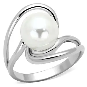 212 MAIN Women's Rhodium Brass Stackable Unique Fashion Ring, Pearl & White Synthetic Stone Embellished, Size 10, Water Sports & Swimming Accessory, Fashion Rings, Stackable Rings
