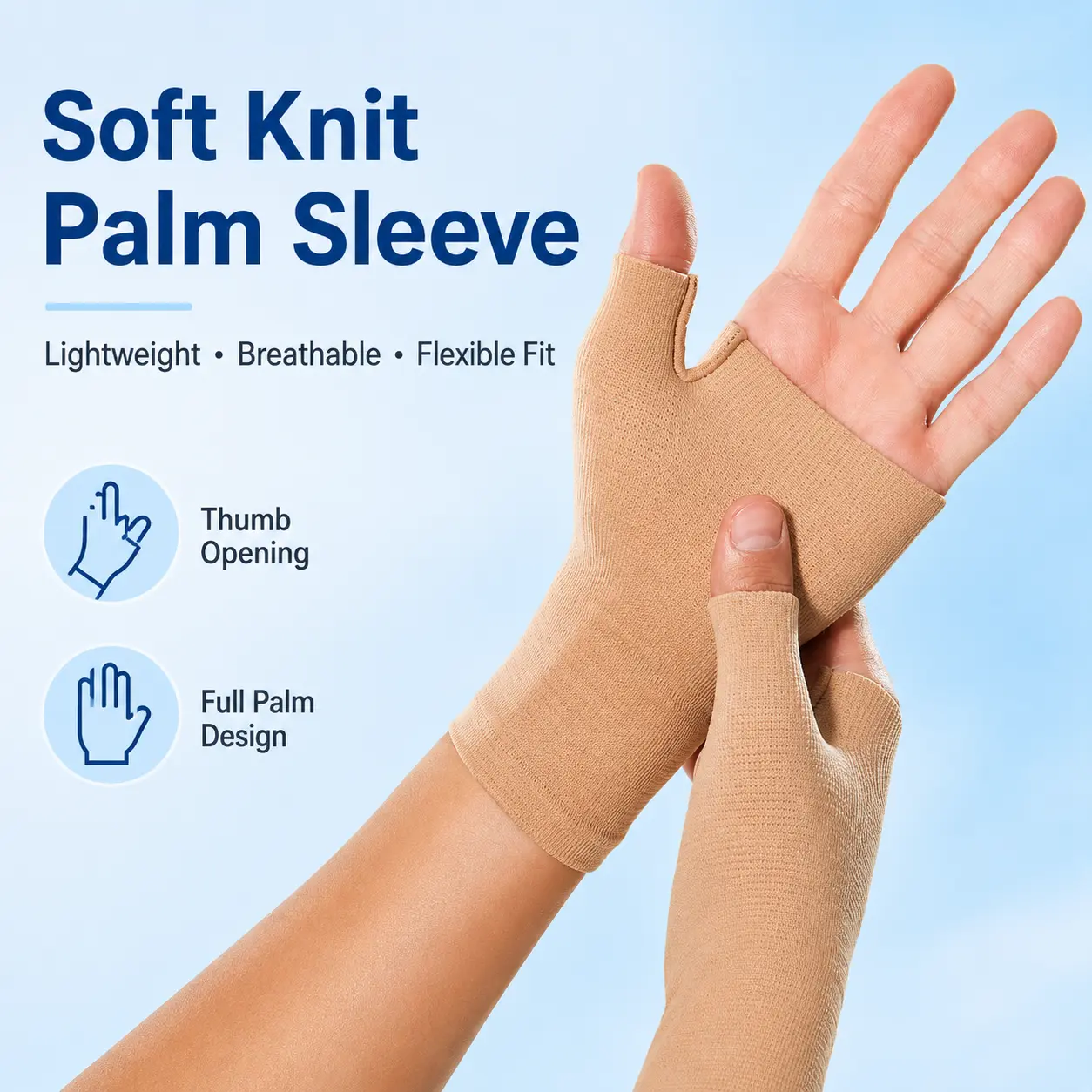 Breathable Knitted Wrist and Palm Sleeve with Thumb Opening, Lightweight Stretch Hand Support for Daily Wear