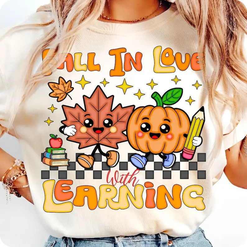 Women's Retro Cute Pumpkin Graphic Thanksgiving Soft Cotton Crew Neck Casual Short-Sleeve Snug Fitted 4XL T-Shirt - Flatters Curves, Machine Washable, Autumn Teacher Wear
