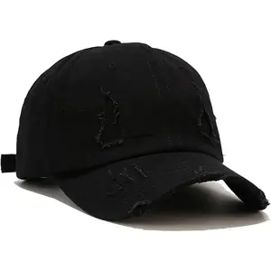 Ripped Patch Baseball Cap  Distressed Low Profile Unstructured Cotton Dad Hat Adjustable for Women Men