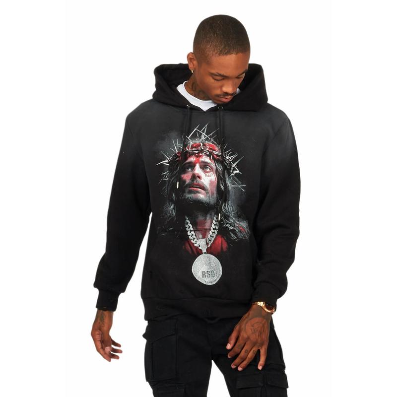 Amina Black Distressed Graphic Hoodie