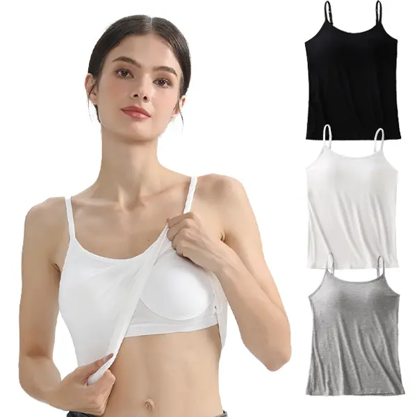 Women's 3-Piece Plain Nylon Pajama Lingerie Set, Minimalist Sleeveless Loungewear with Wireless Built-in Bra and Spaghetti Straps