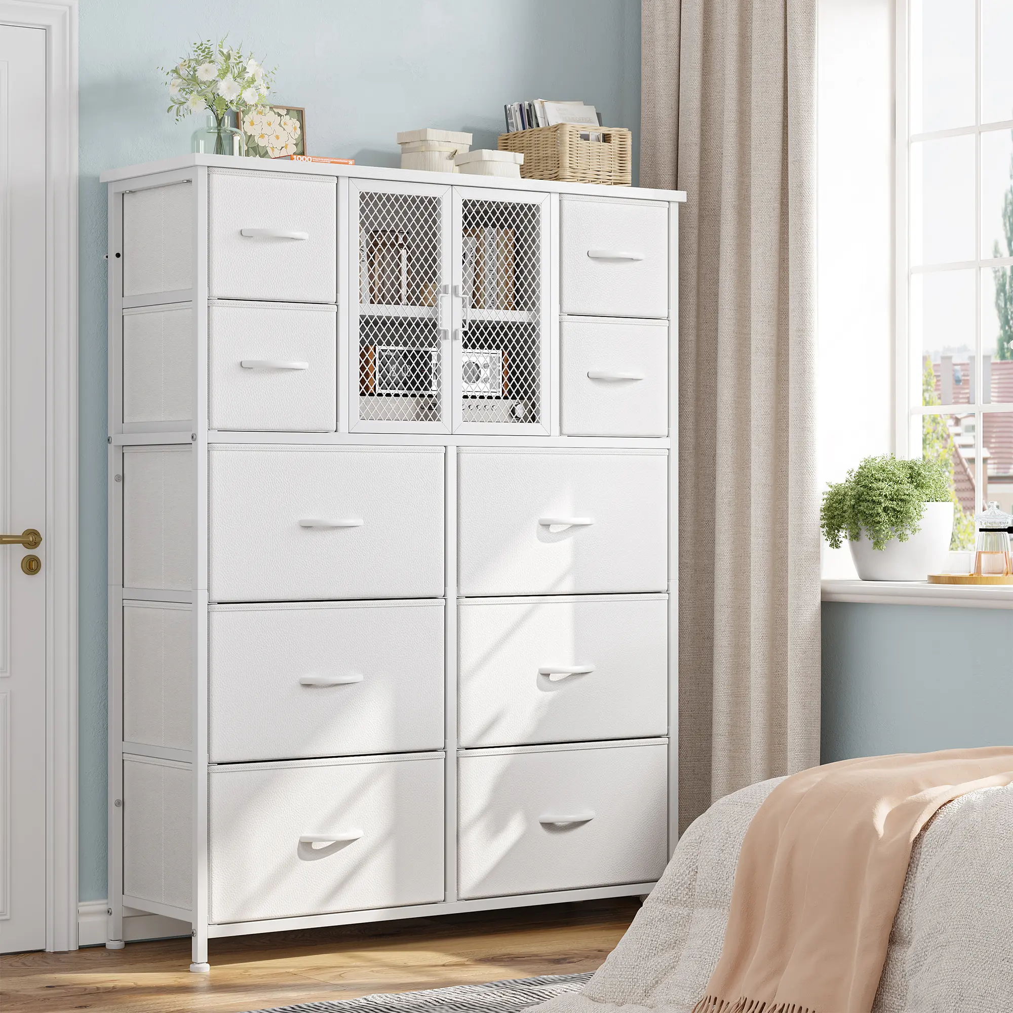 10-Drawer,Mesh-Door,White
