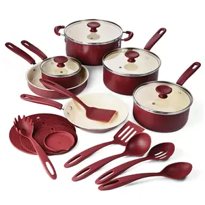 Tramontina Ceramaware 20-Piece Ceramic Nonstick Cookware Set, Wine, multi-purpose cookware set, family cookware set, everyday cooking utensils