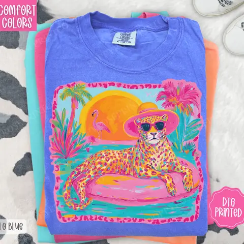 Neon Leopard Comfort Colors Tshirt, Trendy Women's Shirt,  Summer Tank Top