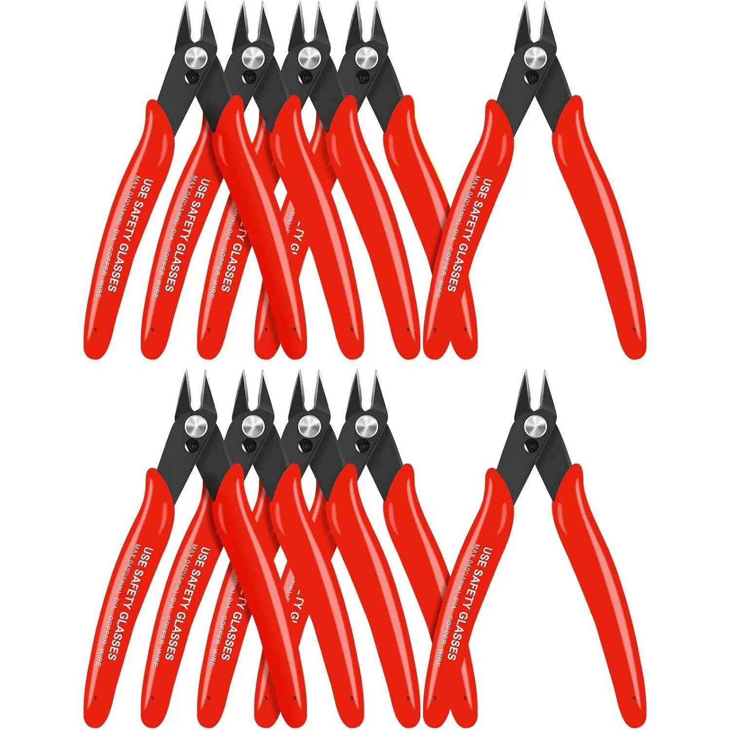 10 count 170 5-Inch Flush Cutters Bulk,  Wire Cutters Spring ,  Zip Tie  for Electronics, , Precision Pliers for  Print Support, Models, Floral, Soft Copper, Red