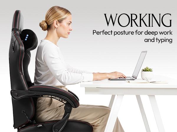 Dowinx Big and Tall Video Gaming Chair with Shiatsu Neck Massage and Lumbar Support for Home Office High Back Recliner Height Adjustable Ergonomic Comfy Leather Computer Desk Chair (Black)