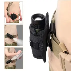 Tactical Flashlight Pouch Holster with Rotatable Holder And Belt Clip - 360 Degree Carabiner Reel Clip for Tactical Torch Carry