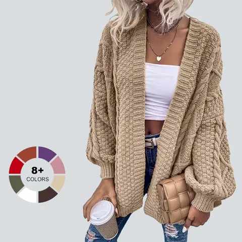 Imily Bela Womens Oversized Cardigan Sweaters Open Front Cable Knit Lantern Long Sleeve Chunky Outwear Coats in 8+ Colors
