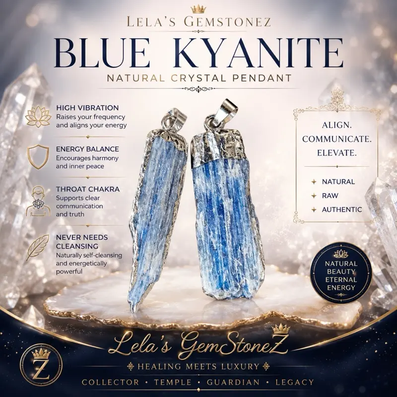 Lela's GemStoneZ Blue Kyanite Raw Crystal Pendant Duo - Genuine Natural Blue Kyanite with Silver-Tone Electroformed Bail - Unique Collector's Edition Jewelry for Luxury Enthusiasts