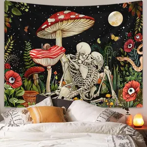 Mushroom & Bone Printed, 1 Piece Fantasy Flower Plant Aesthetics Tapestry, Home Decoration Pendant, Flower Pattern Tapestry
