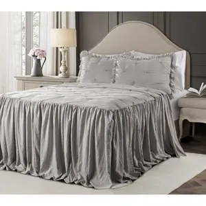 Ravello Pintuck Ruffle Skirt 3-Piece Queen Bedspread By Lush Decor