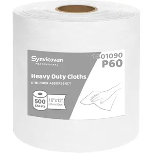 Jumbo Roll Industrial Cleaning Wipes, Super Absorbent Heavy Duty Cloths, White (1 Roll of 500 Sheets, 12"x 10" Each Sheet)
