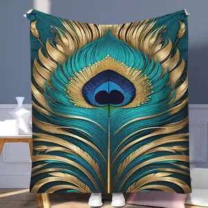 Peacock Feather Pattern Blanket, 1 Count Soft Comfortable Throw, Air-conditioned Room Blanket, Warm Nap Blanket for Home Office, Gift for Friends and Family
