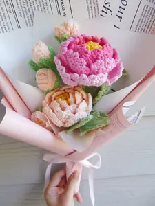 Crochet Flowers Bouquet Handmade, Finished Product, Peony,Rose for Anniversary, Birthday, girlfriend mother day
