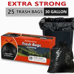 225-Count 30 Gal Boxed Pack Disposable Non-Tear Large Drawstring Sturdy Plastic Trash Bags, Black for Large Kitchen Trash Cans, Ultra-Strong 113.5L Durable Leak-Proof Easy-to-Use Home Industrial Supplies, Sturdy Trash Bags