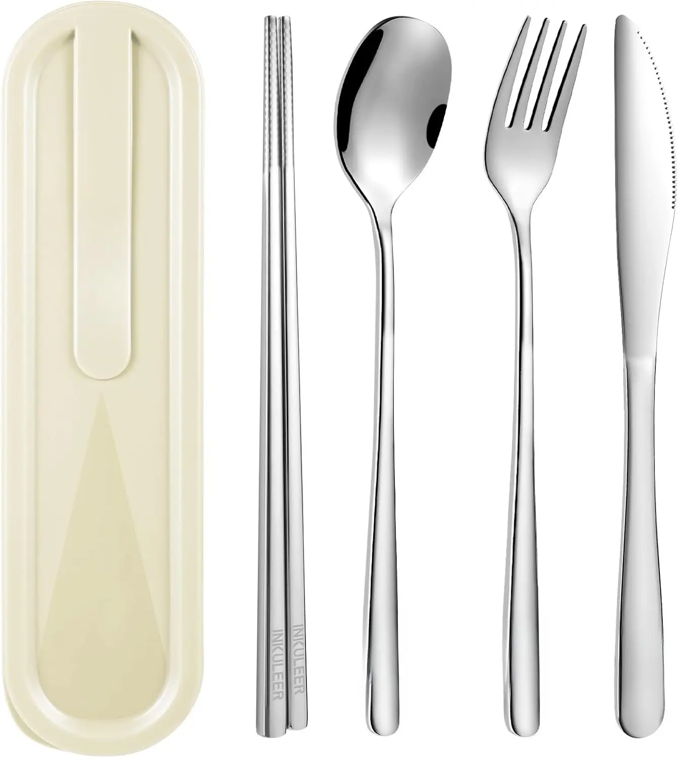 Travel cutlery set, 18/8 stainless steel cutlery,  utensils set with case, Portable Silverware Lunch Box for Camping and Office ()
